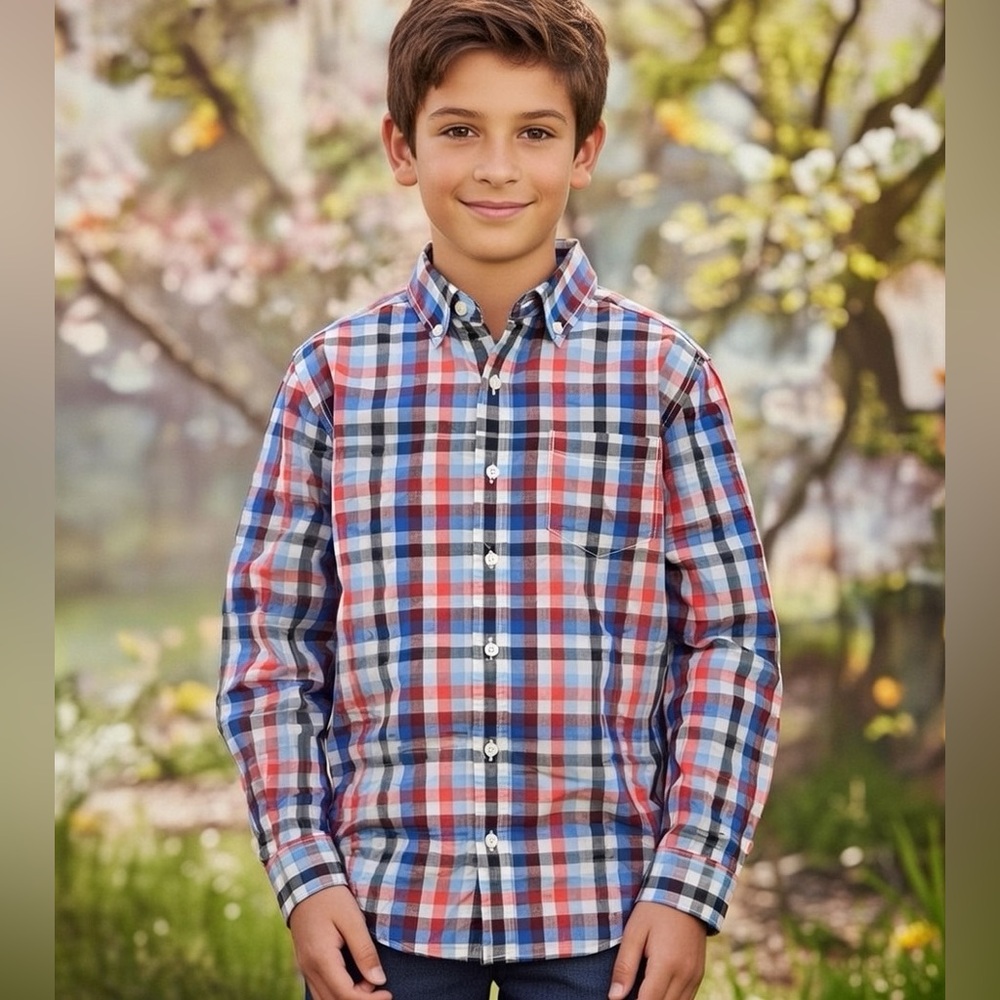 Gymboree Multicolor Plaid Button Down Shirt Boys 10-12 Blue Red White NWT